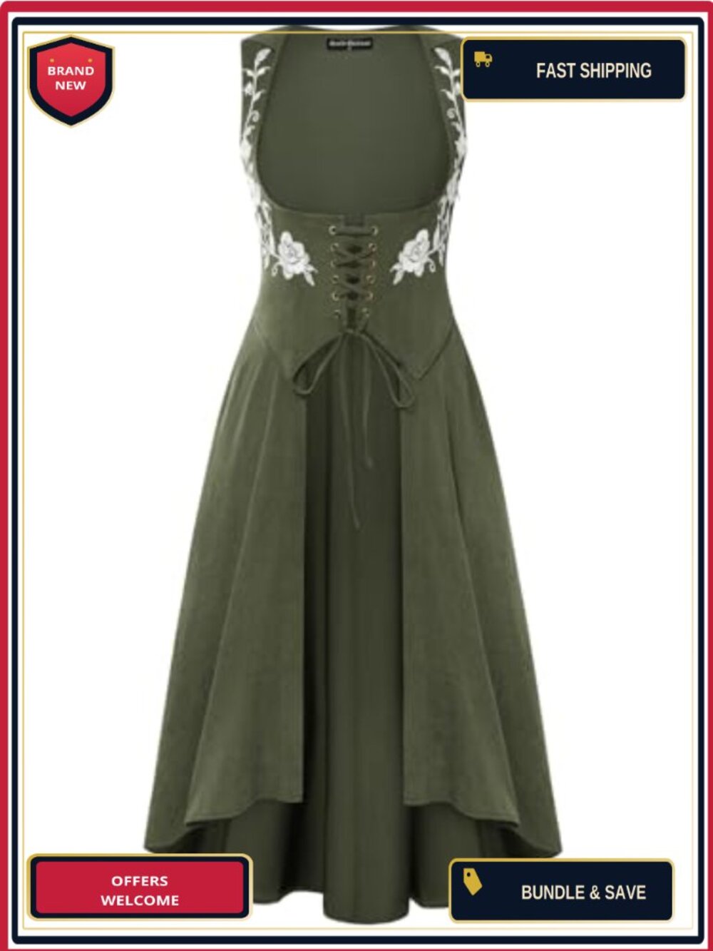 Renaissance Hooded Corset Dress Lace-Up Medieval Costume